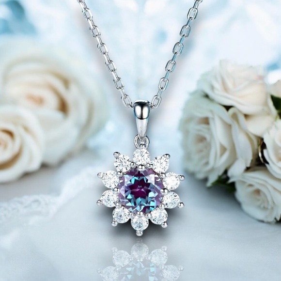 Handcrafted Color Change Alexandrite Pendant 14K White Gold  ,  June Birthstone - Picture 4 of 10